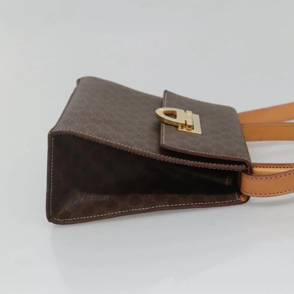 CELINE Macadam Canvas Hand Bag PVC Leather 2way Brown Gold Auth 125507 - Picture 6 of 16